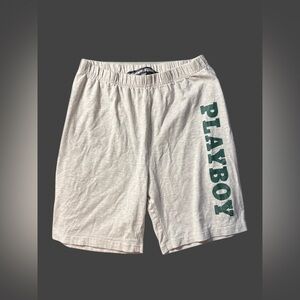 PLAYBOY Cream Shorts with Green Vertical Logo